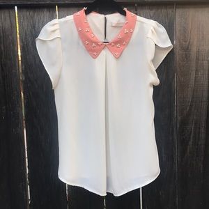 Pink beaded collared blouse